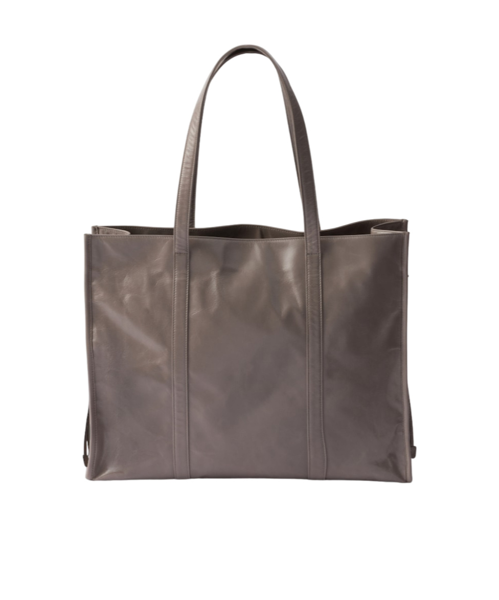 Prada Large Leather Tote Bag In Gray