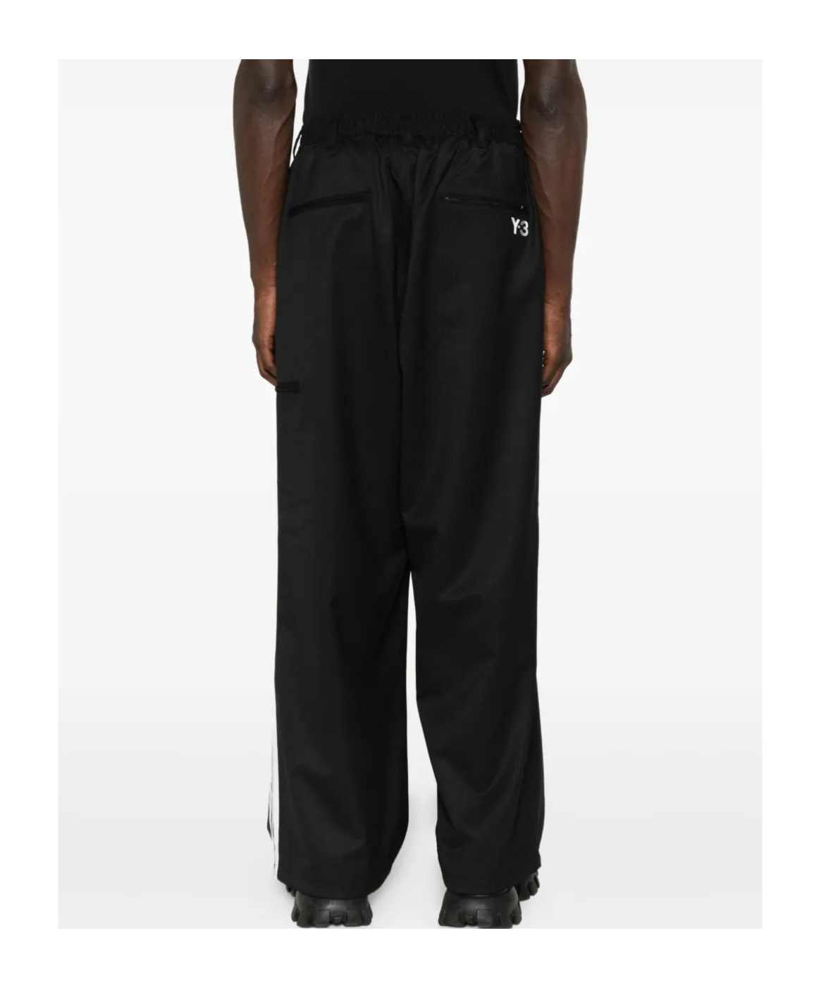 Y-3 Adidas Black Baggy Pants With Side Bands In Black