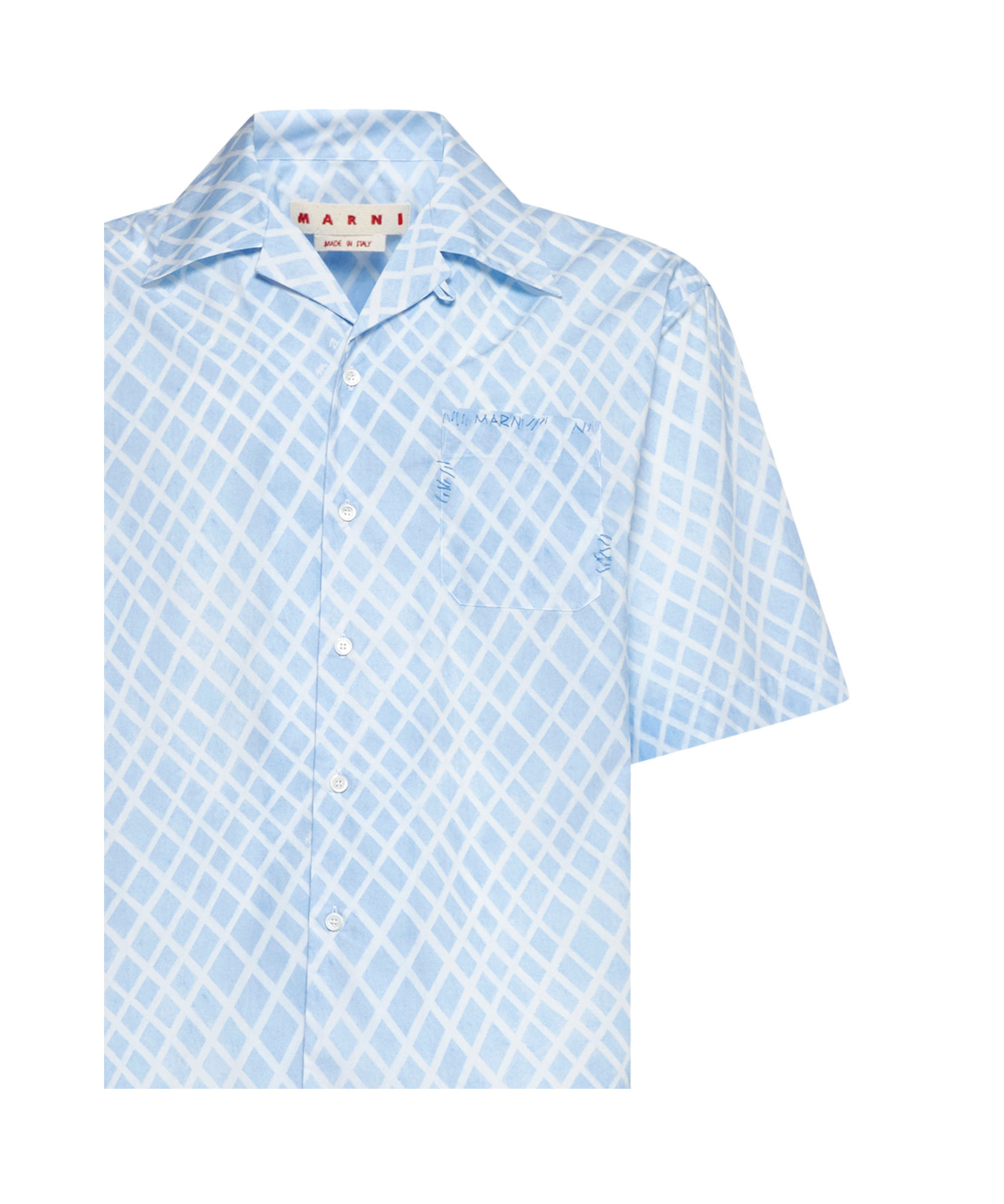 Marni Short Sleeved Checked Buttoned Shirt In Blue