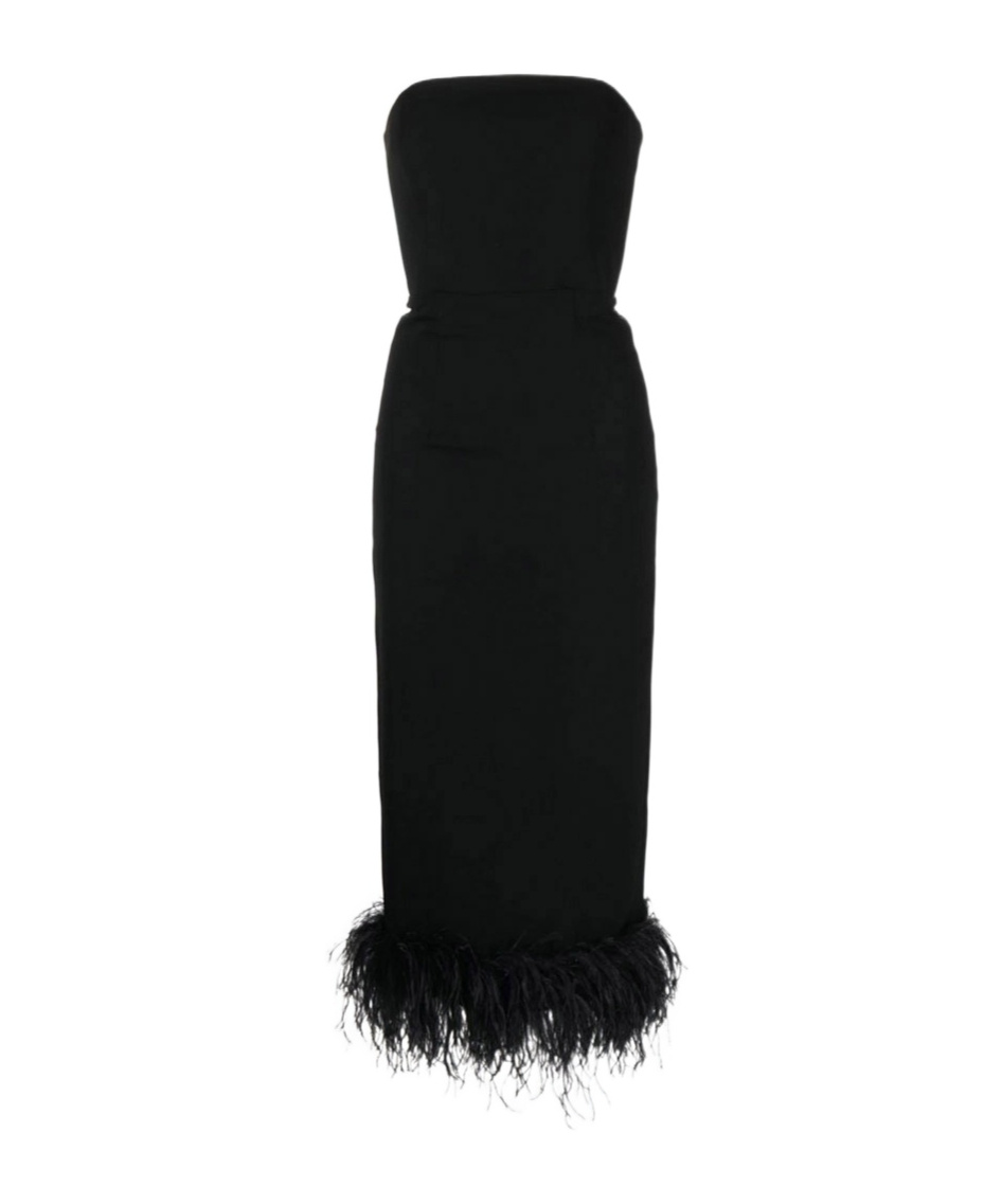 16arlington Off-the-shoulder Feather Trim Dress In Black