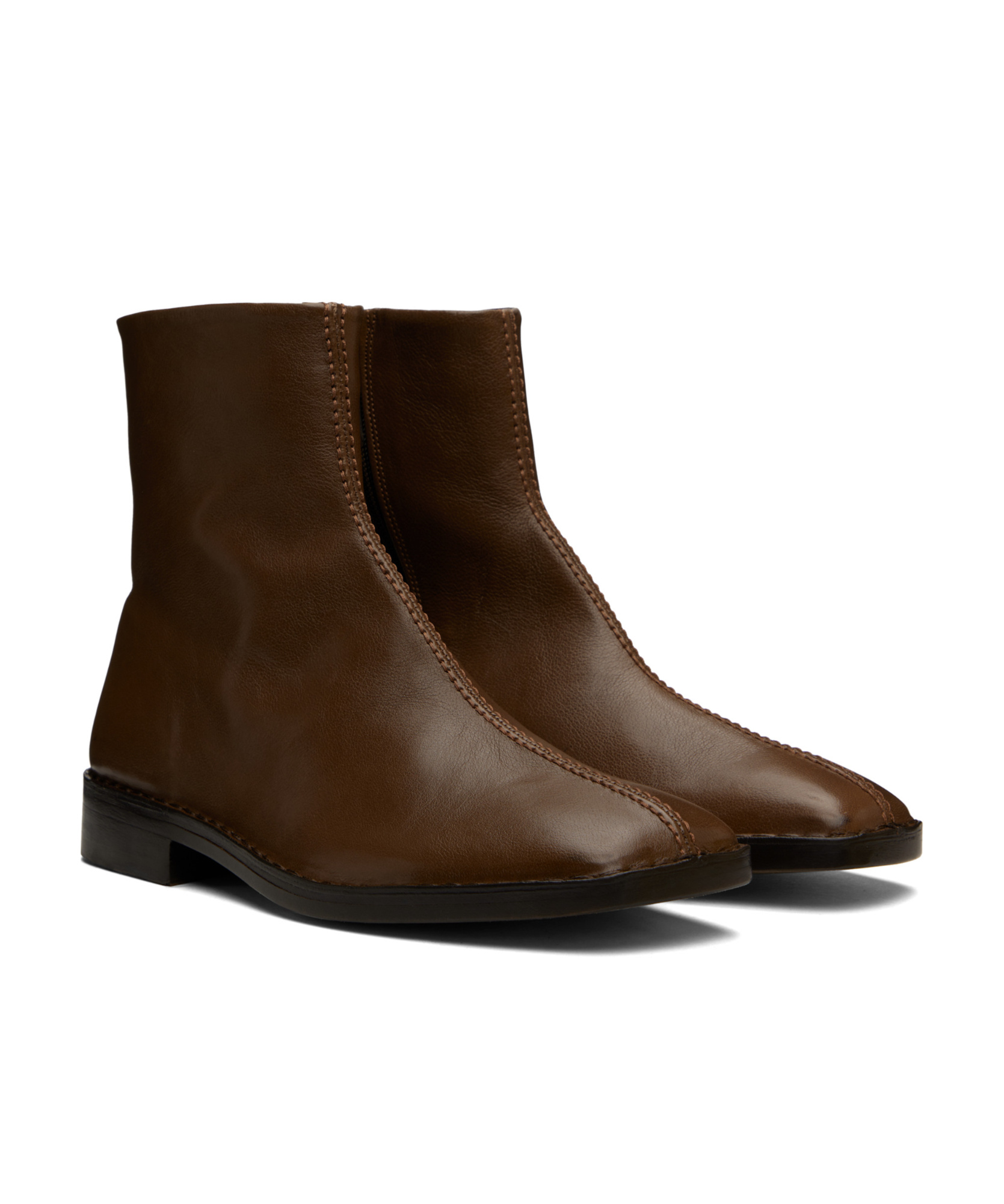 Lemaire Side Zipper Booties In Brown