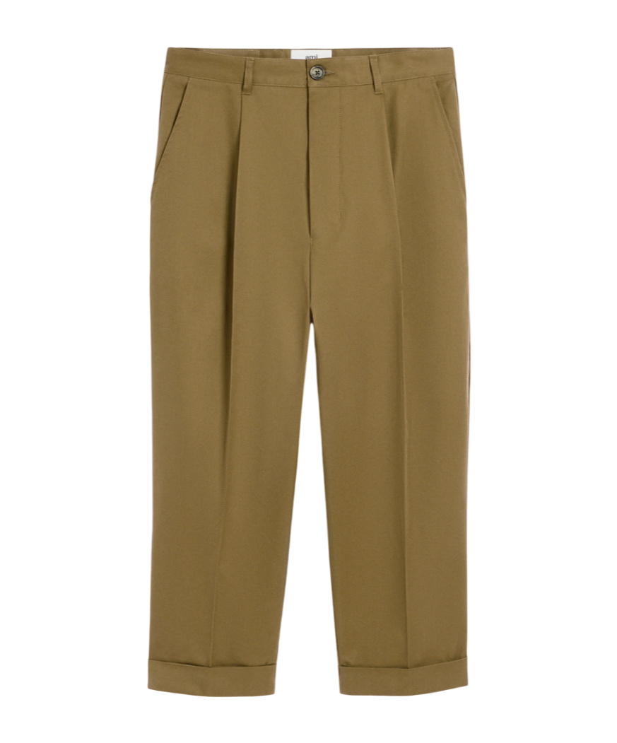 Ami Alexandre Mattiussi Green Cotton Carrot Oversized Trousers Green In Brown