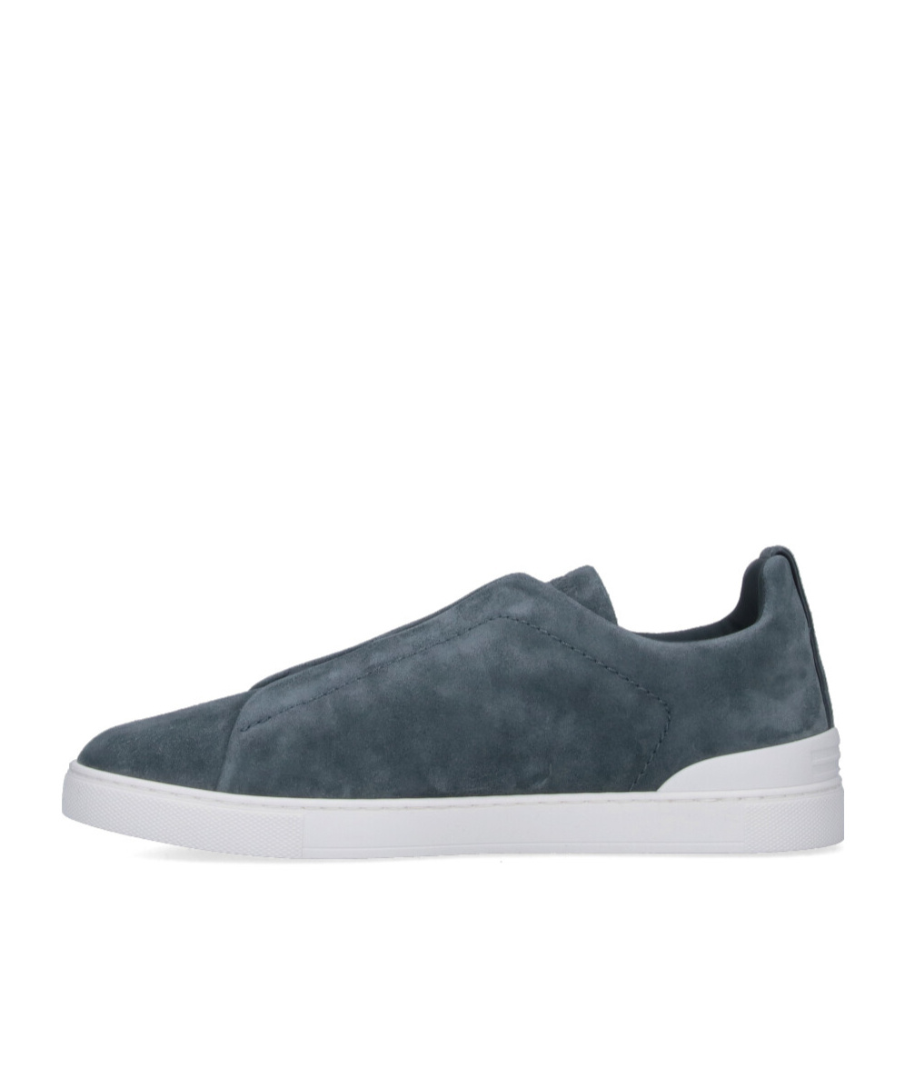 Zegna Men's Triple-stitch Suede Slip-on Low-top Sneakers In Blue