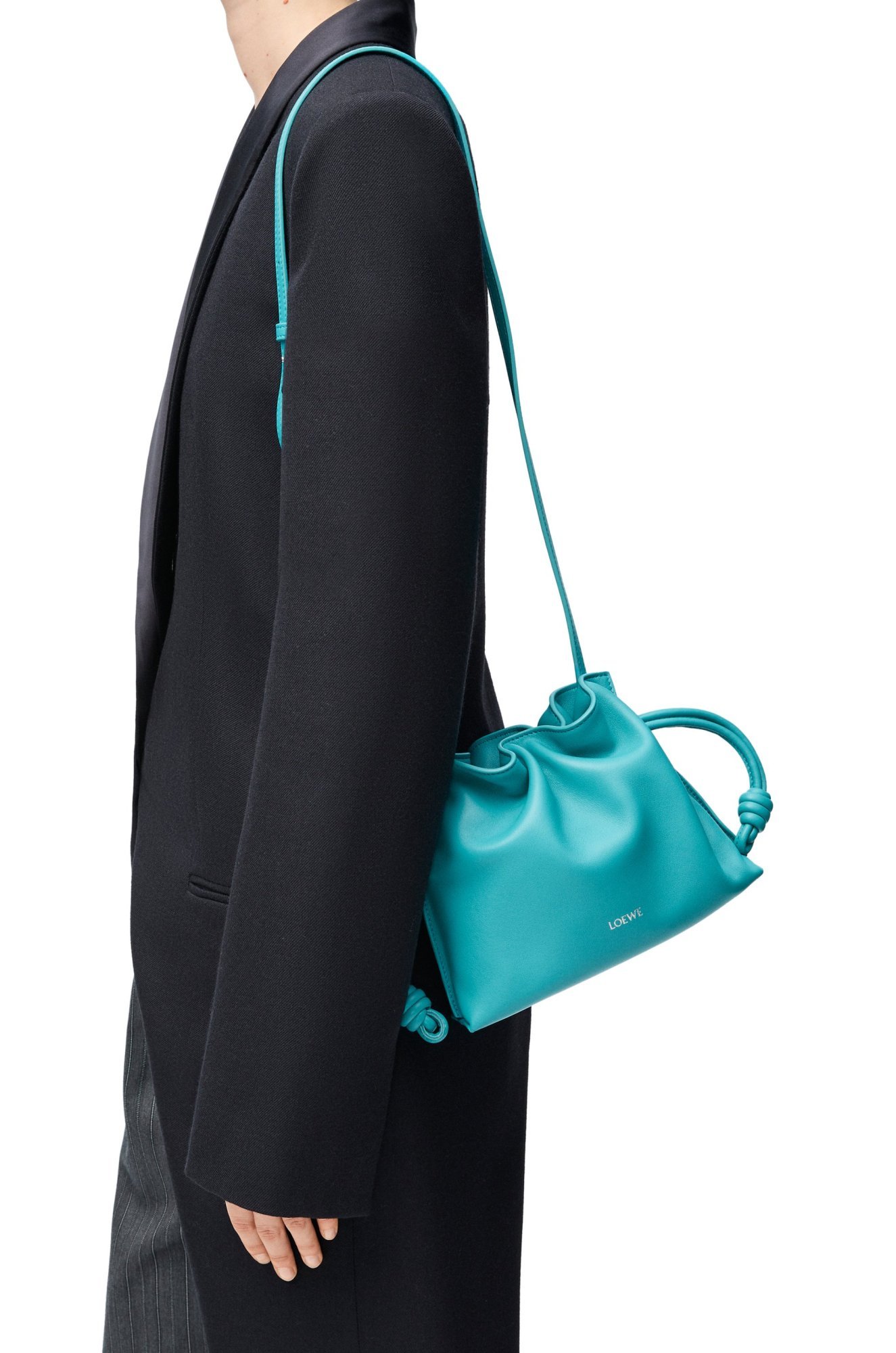 Loewe Flamenco Mini Clutch Bag In Napa Leather With Golden Foil Anagram In Green
