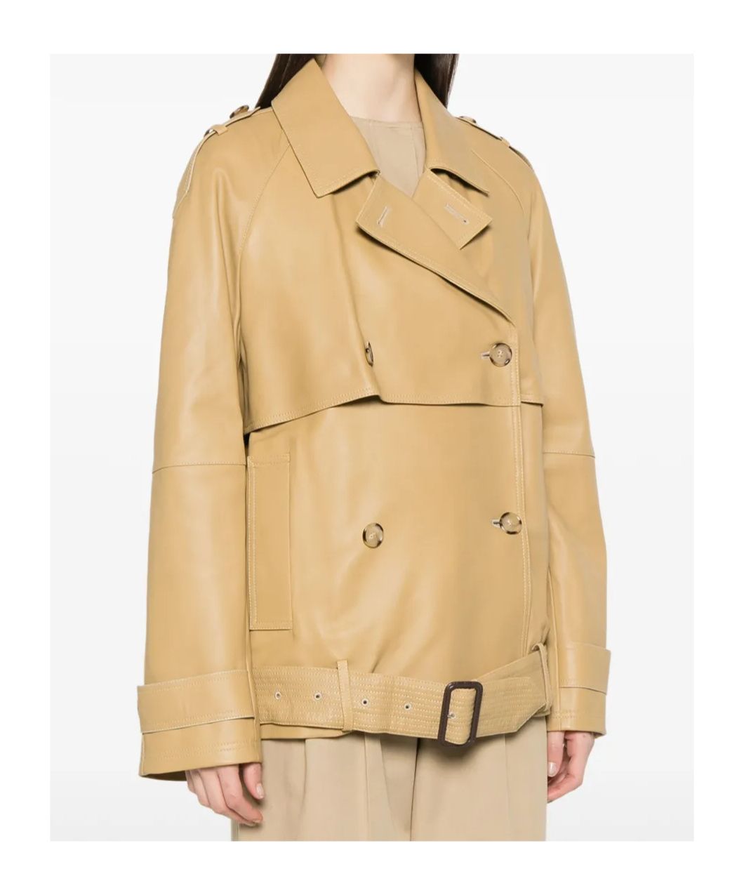 Totême Tan Short Trench Leather Jacket In Nude