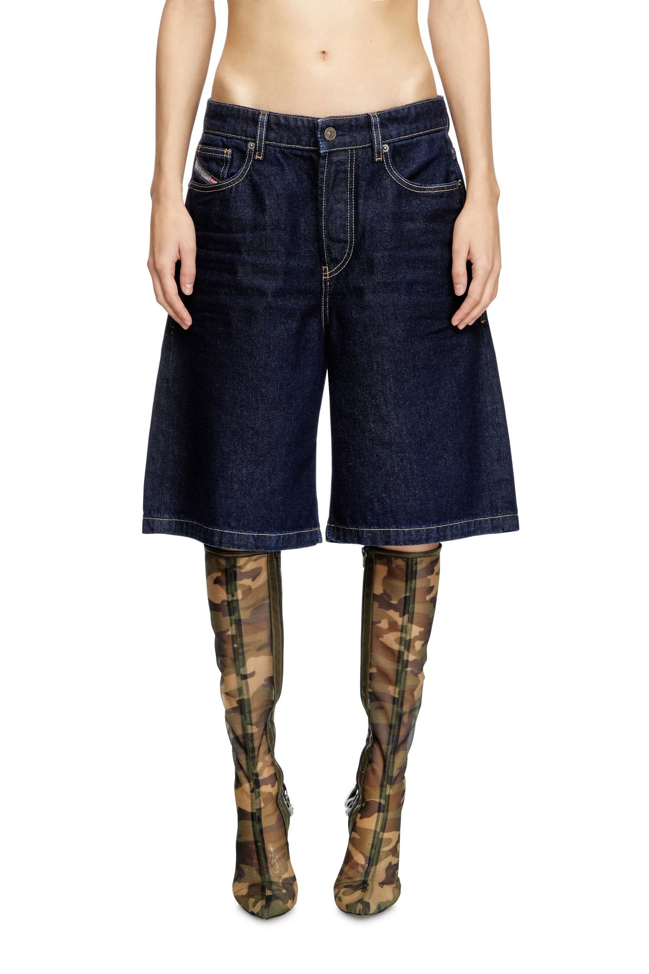 Diesel Belt-loop Denim Shorts In Black