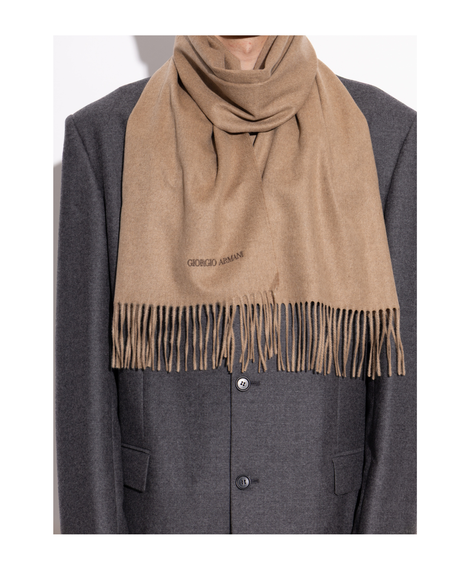 Giorgio Armani Fringed Scarf In Brown