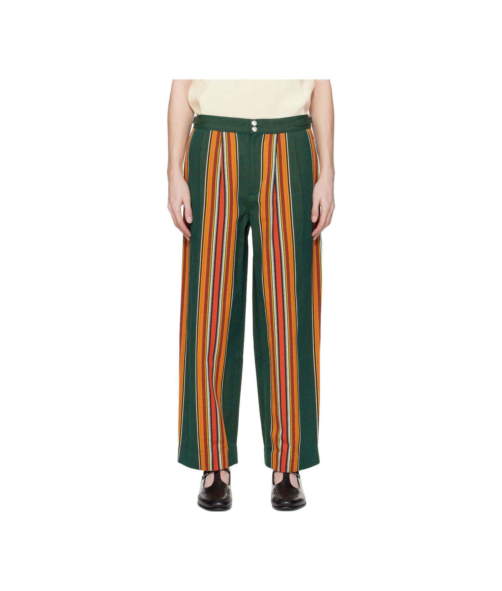 Bode Green  Orange Parakeet Stripe Trousers In Multicolor