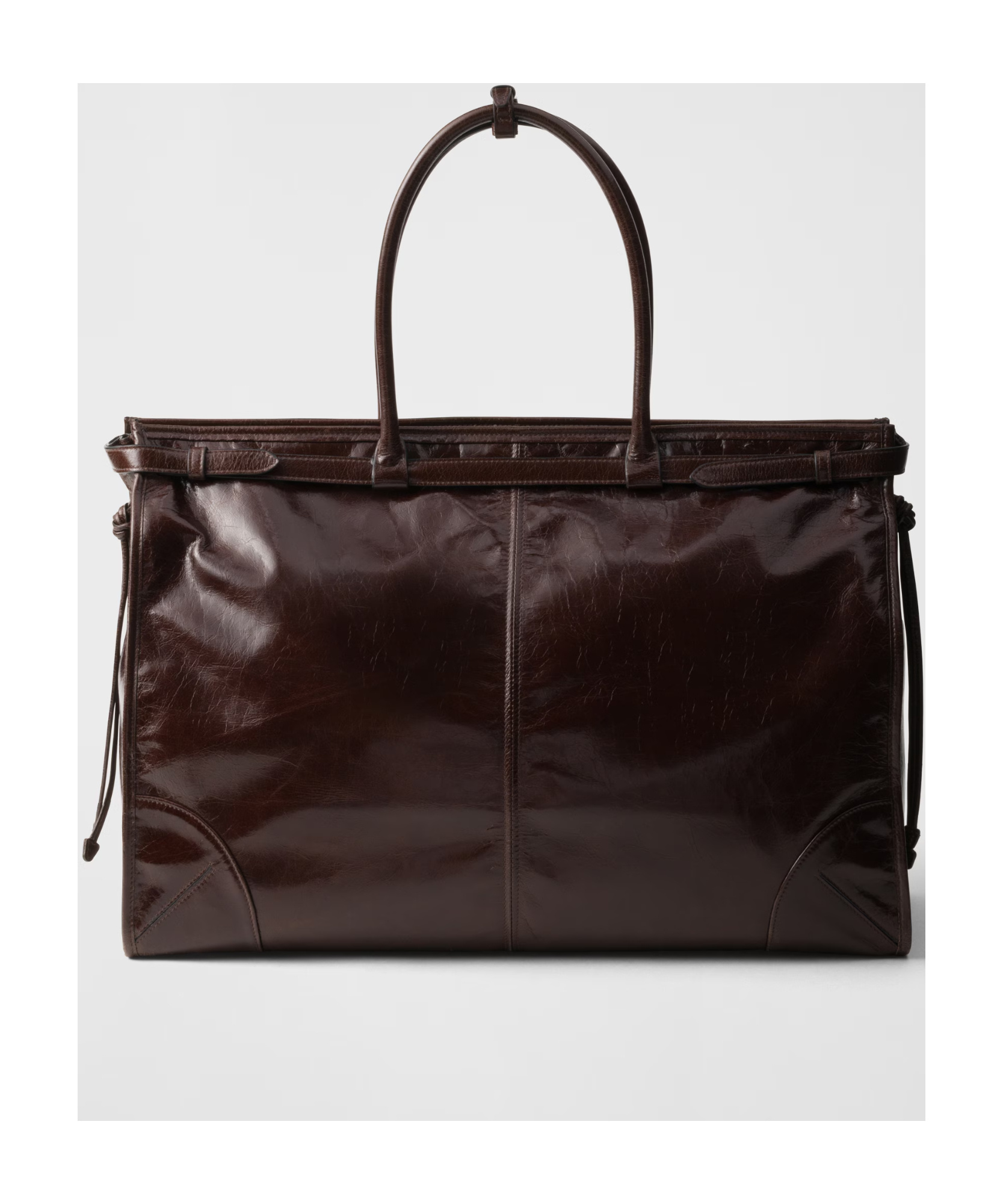 Prada Triangle-logo Leather Tote Bag In Dark Brown
