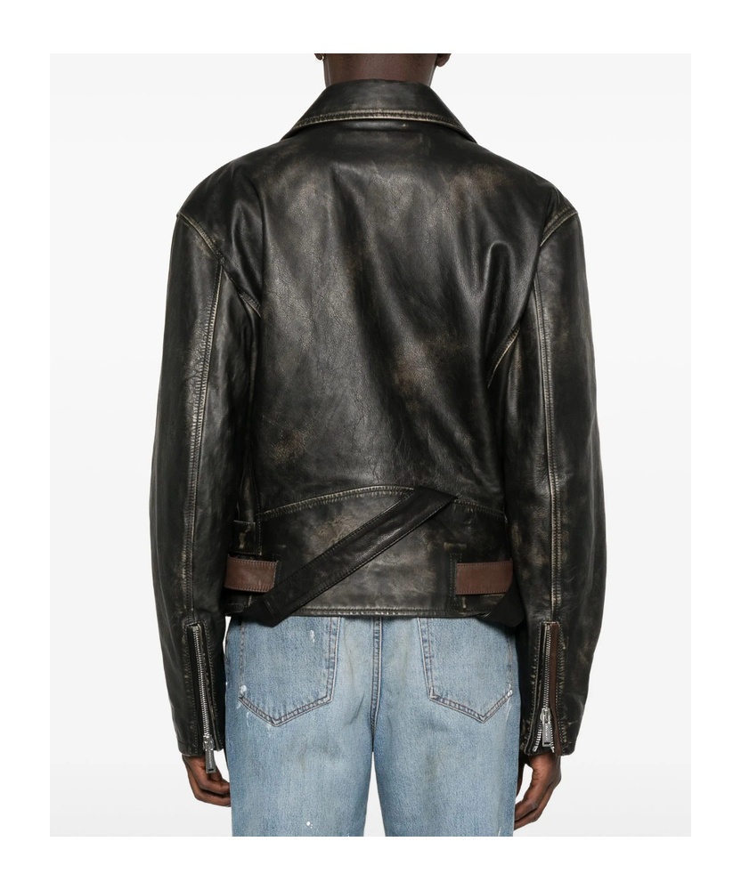 Dsquared2 Belted Leather Biker Jacket In Black