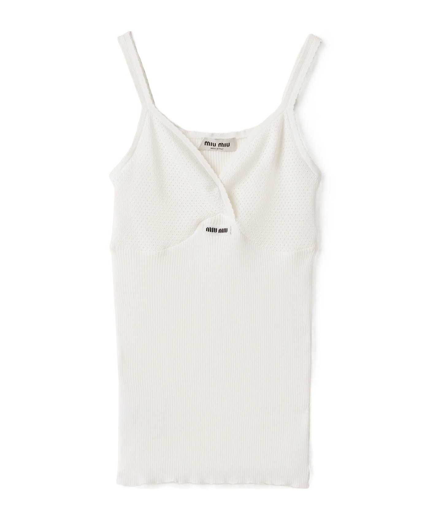 Miu Miu Pointelle V-neck Tank Top In White