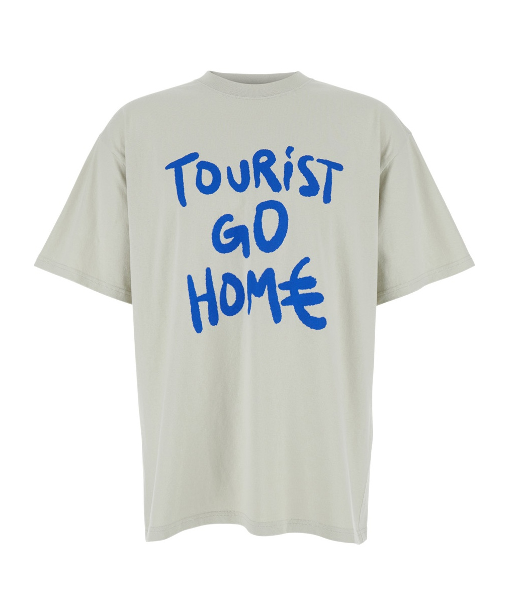 44 Label Group 'tourist' White T-shirt With Print On The Front And Maxi Print On The Back In Green