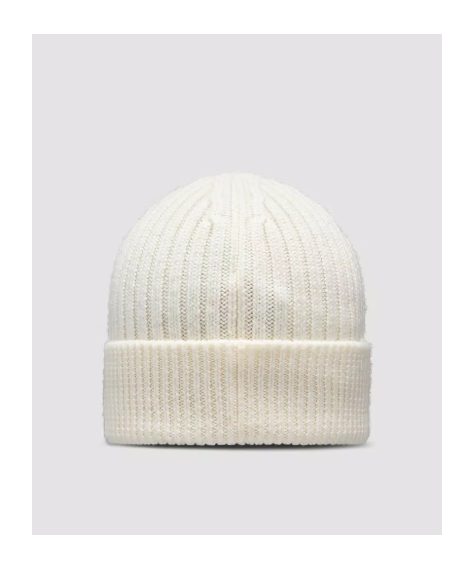 Shop Moncler Ribbed Knit Wool Beanie In White