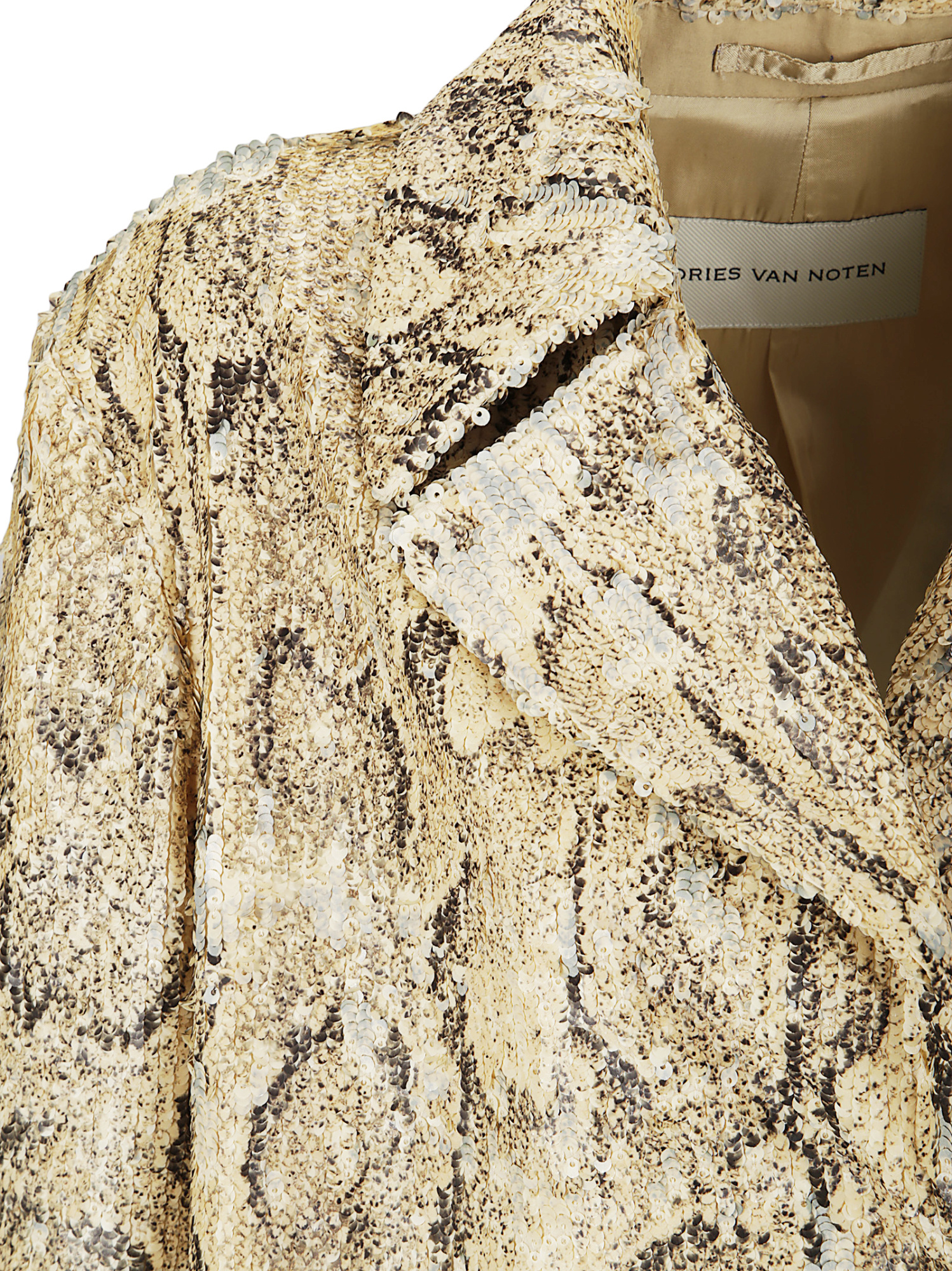 Shop Dries Van Noten Sequin Coat In Nude