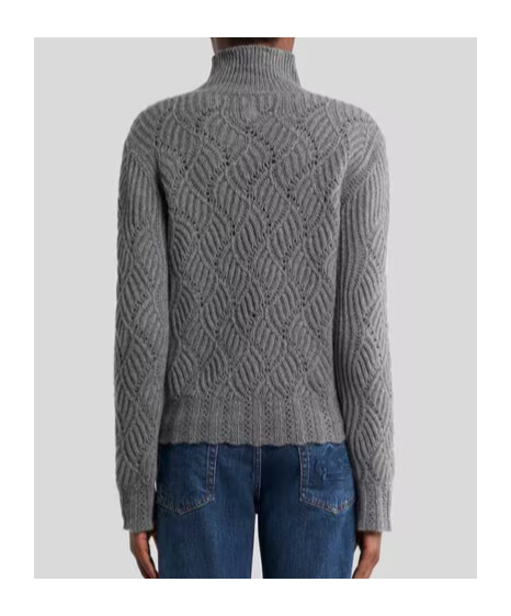 Etro Perforated Cashmere Turtleneck Sweater In Gray