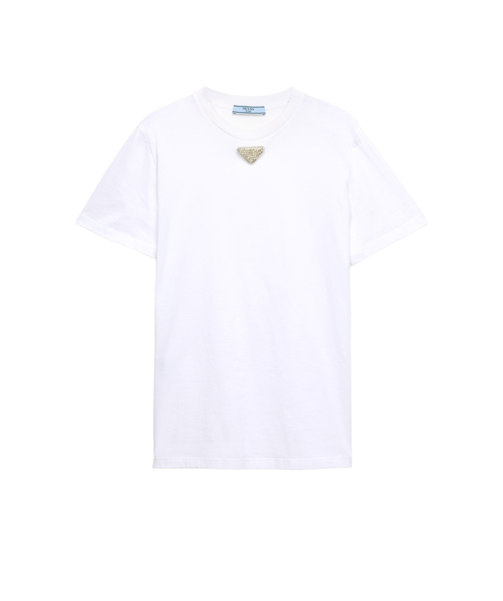 Prada White T-shirt In Jersey With Embroidered Triangle Logo Women In White