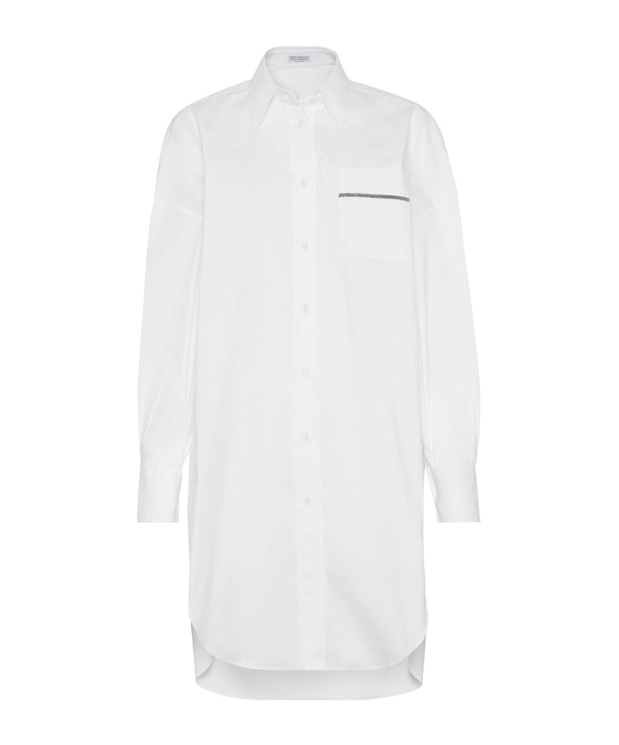 Brunello Cucinelli Stretch-cotton Poplin Monili-trim Longline Shirt In White