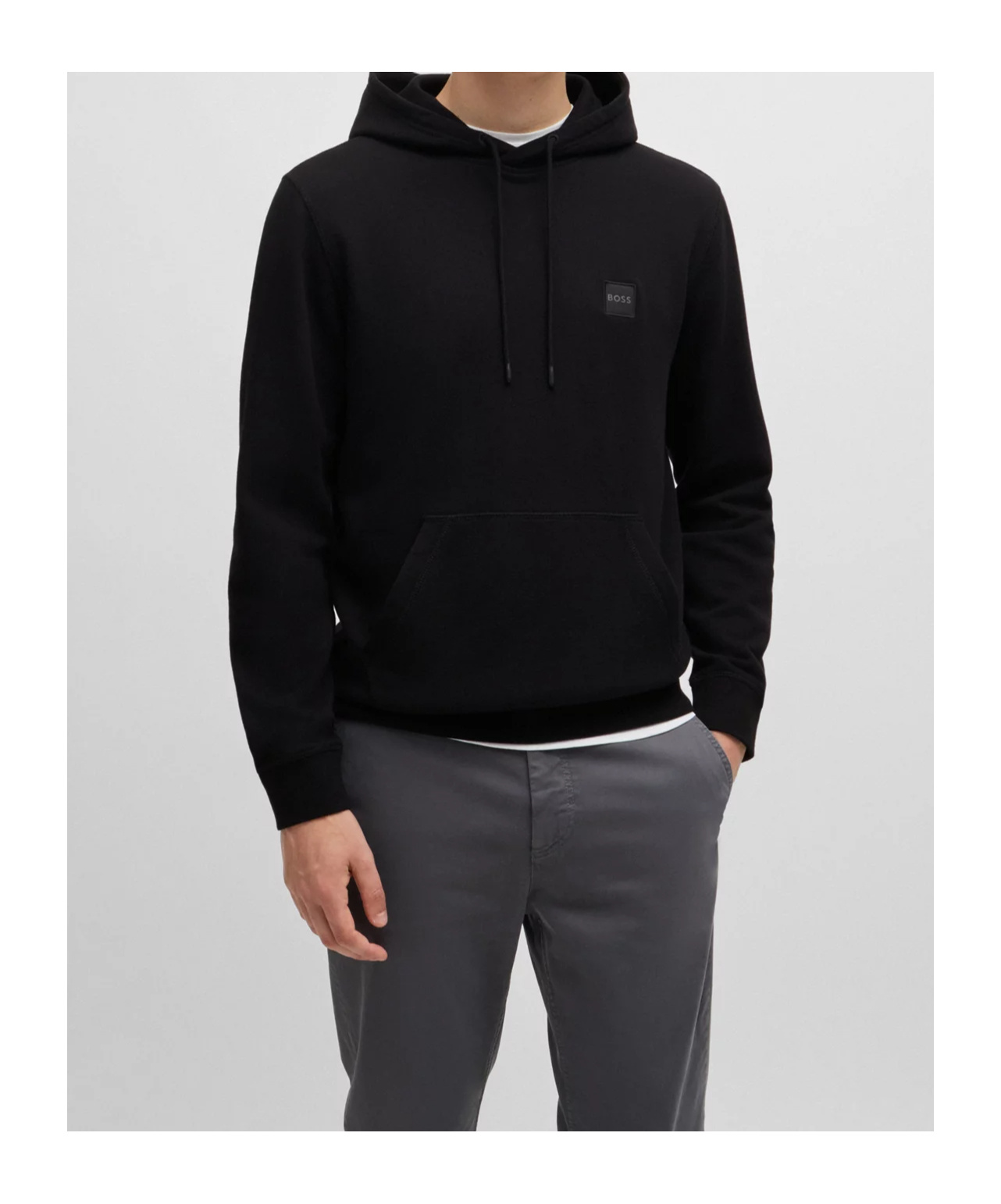 Hugo Boss Cotton-terry Hoodie With Logo Patch In Black