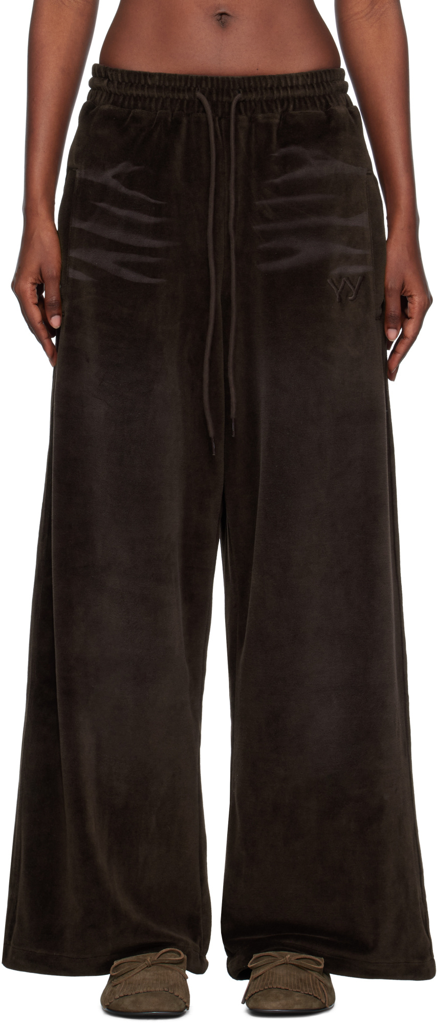 Open Yy Velvet Wide-leg Casual Pants In Brown