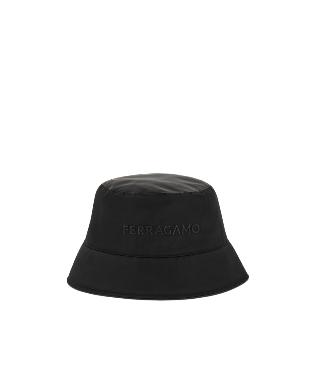 Ferragamo Bucket Hat With Embroidered Logo In Black
