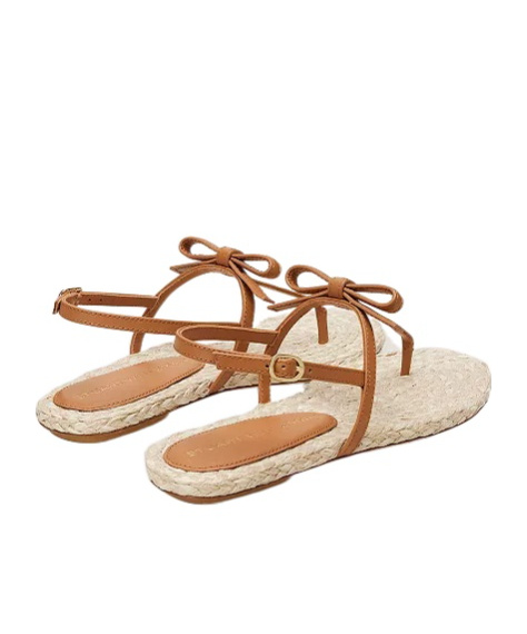 Stuart Weitzman Felicity Espadrillas Thong Sandals In Smooth Leather Jute/macchiato