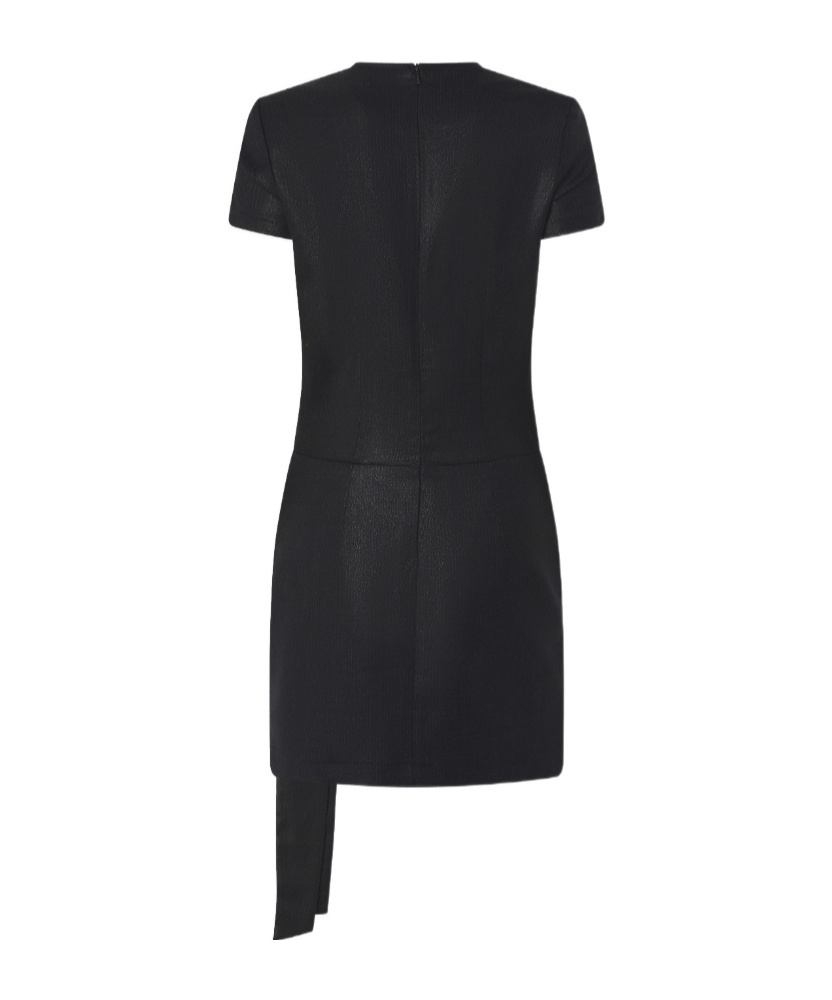 Pinko Short Pinstriped Dress With Draping In Black