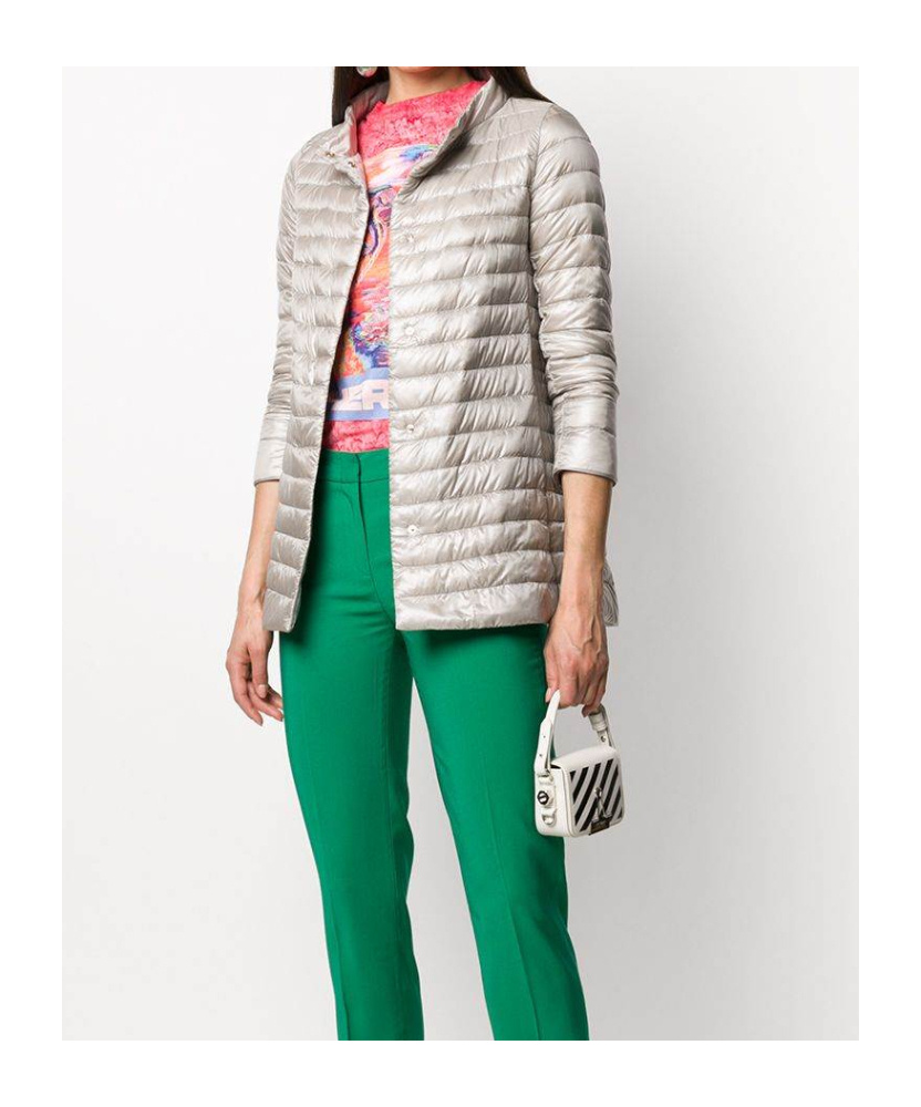 Herno Funnel-neck Mid-length Quilted Jacket In Pearl Grey