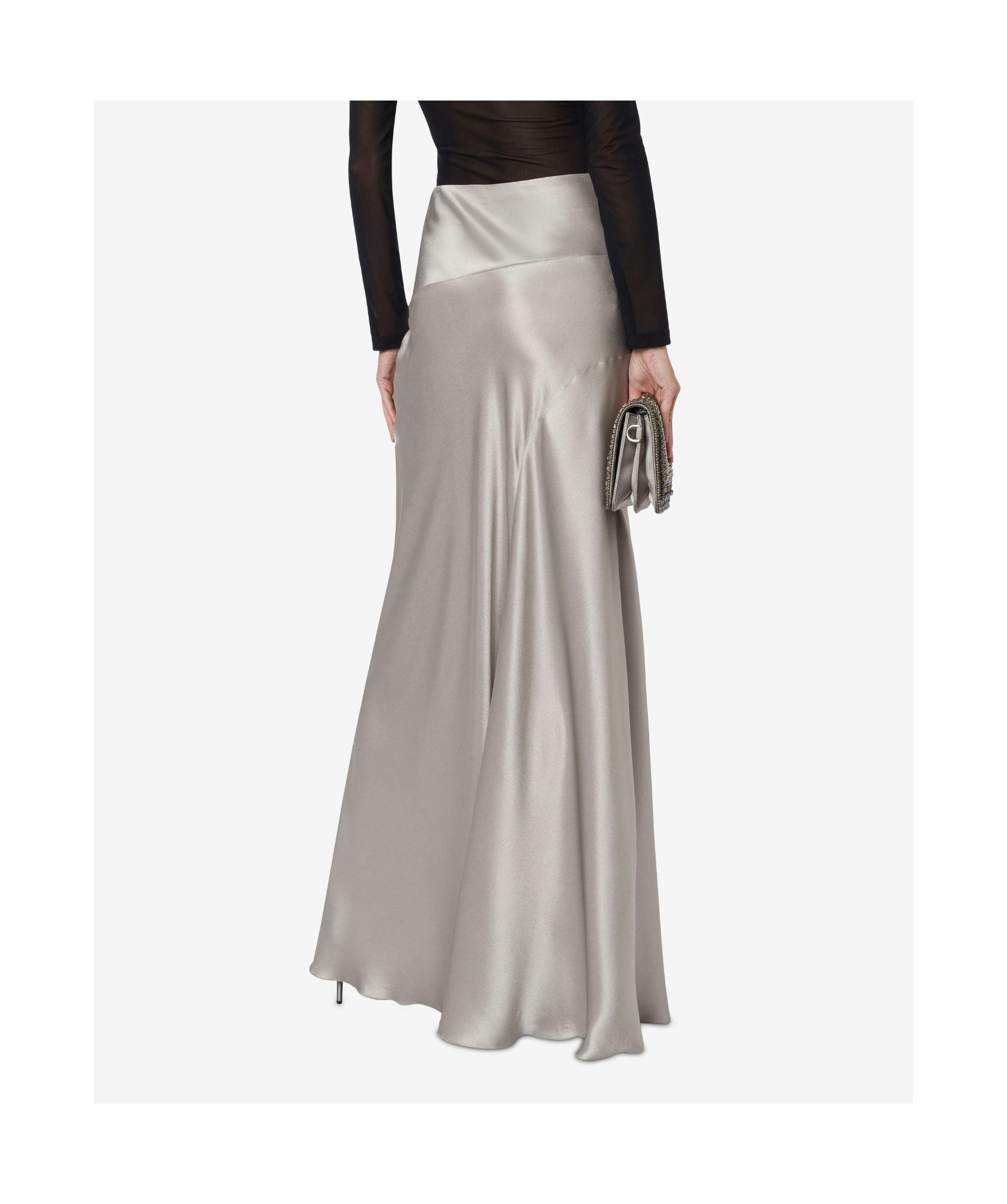 Alberta Ferretti Fluted Satin Skirt In Gray