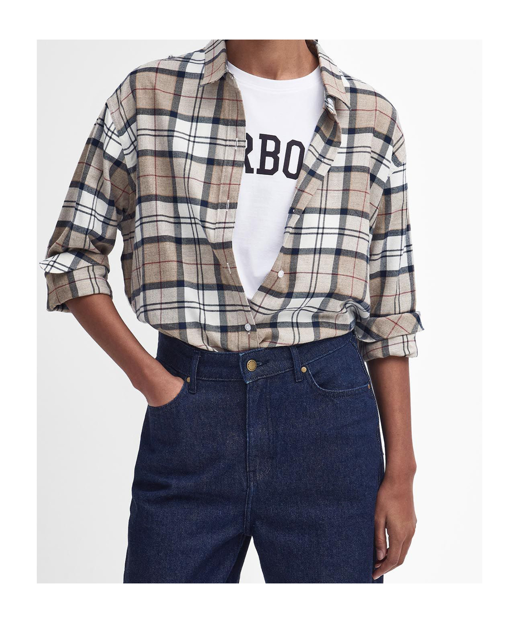 Barbour Embroidered Flannel Shirt In White