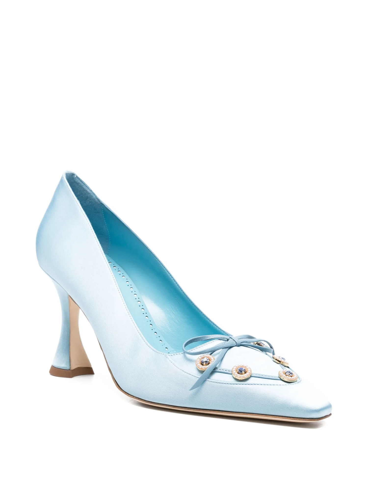 Manolo Blahnik 90mm Polypehami Satin Pumps In Blue