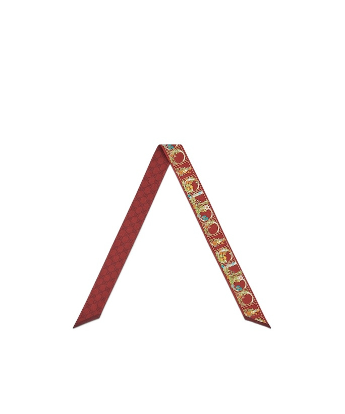 Gucci Printed Silk Twill Neck Bow In Brown