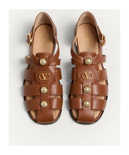 Valentino Garavani Vlogo Signature Calfskin Fisherman Sandal 20mm Woman Tobacco 42 In Tobacco Color