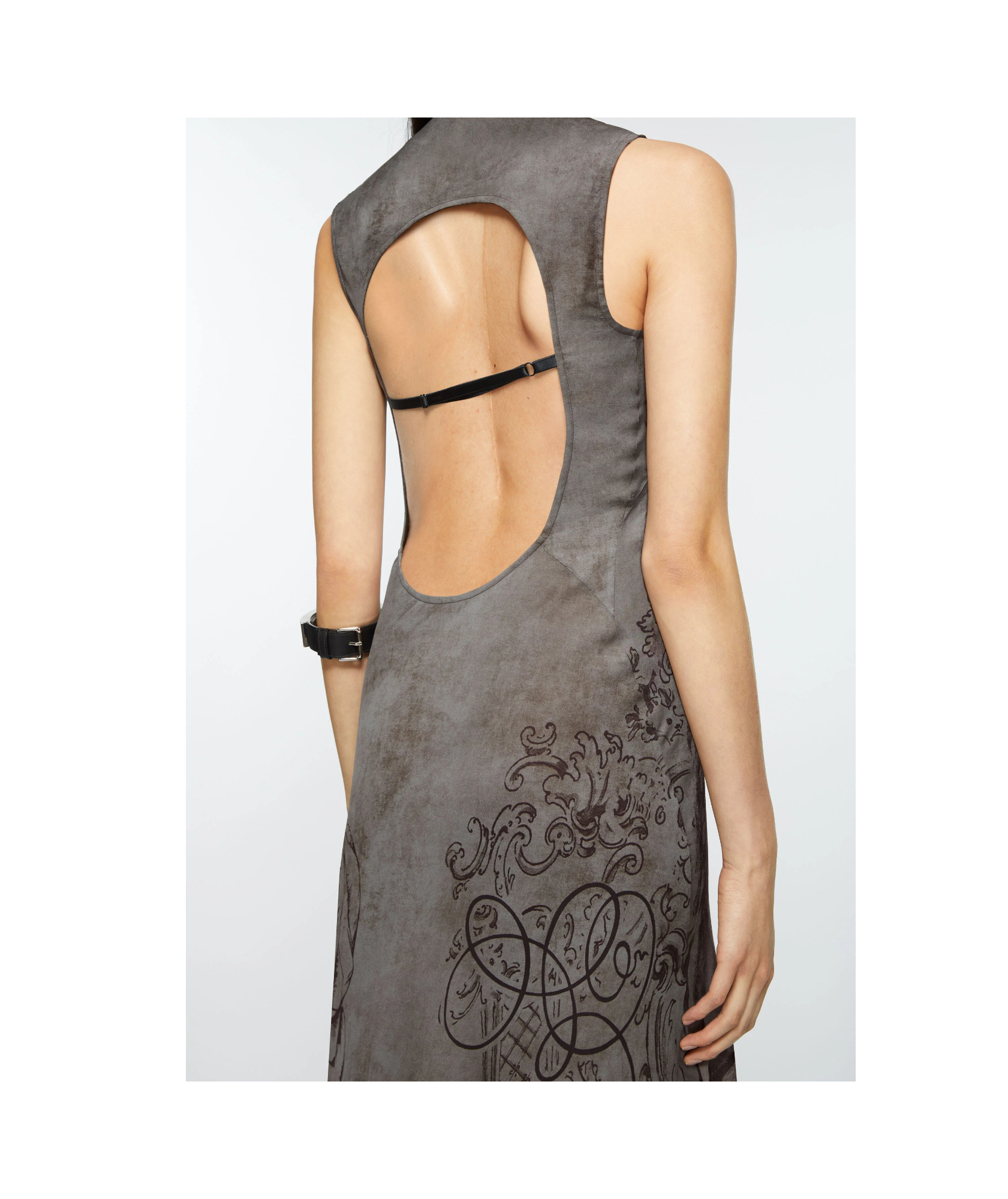 Acne Studios Open-back Printed Georgette Turtleneck Maxi Dress In Black