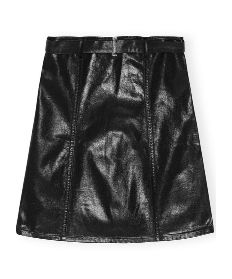 Shop Ganni Black Foil Denim Corsage