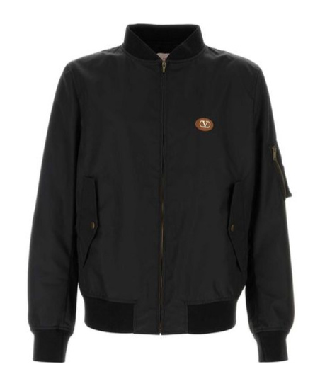 Valentino Nylon Bomber With Leather Patch And Vlogo Detail In Black