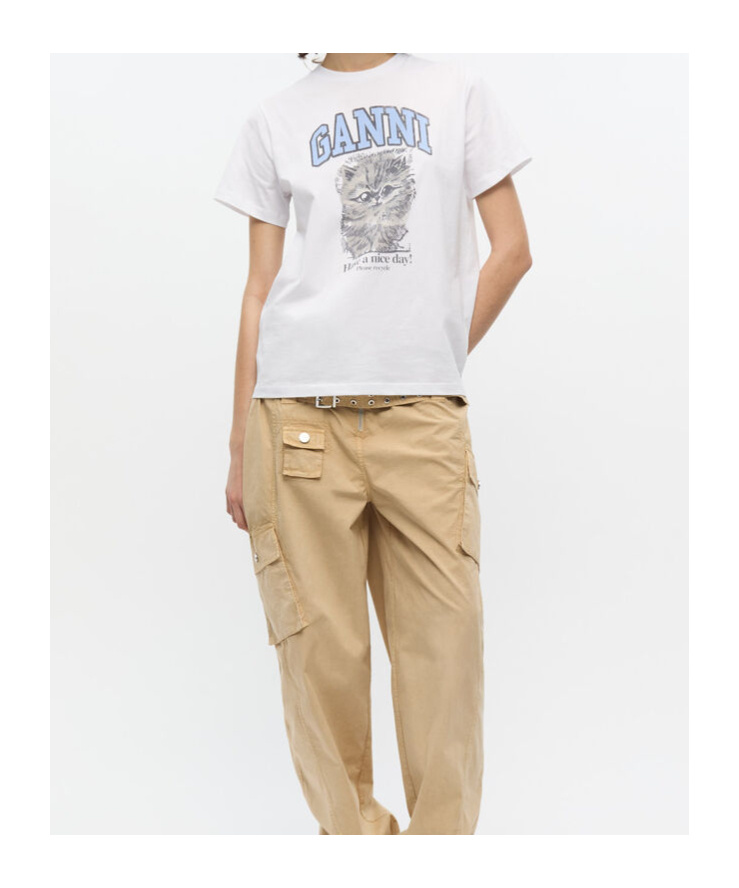 Ganni Womens Bright White Kitty Margot Graphic-print Cotton-jersey T-shirt Xs In Bright White