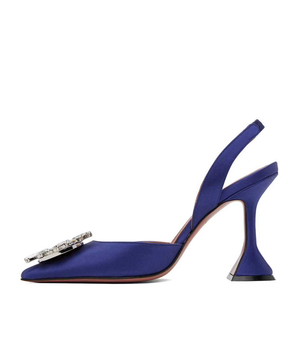 Amina Muaddi Navy Begum Sling 95 Heels In Blue