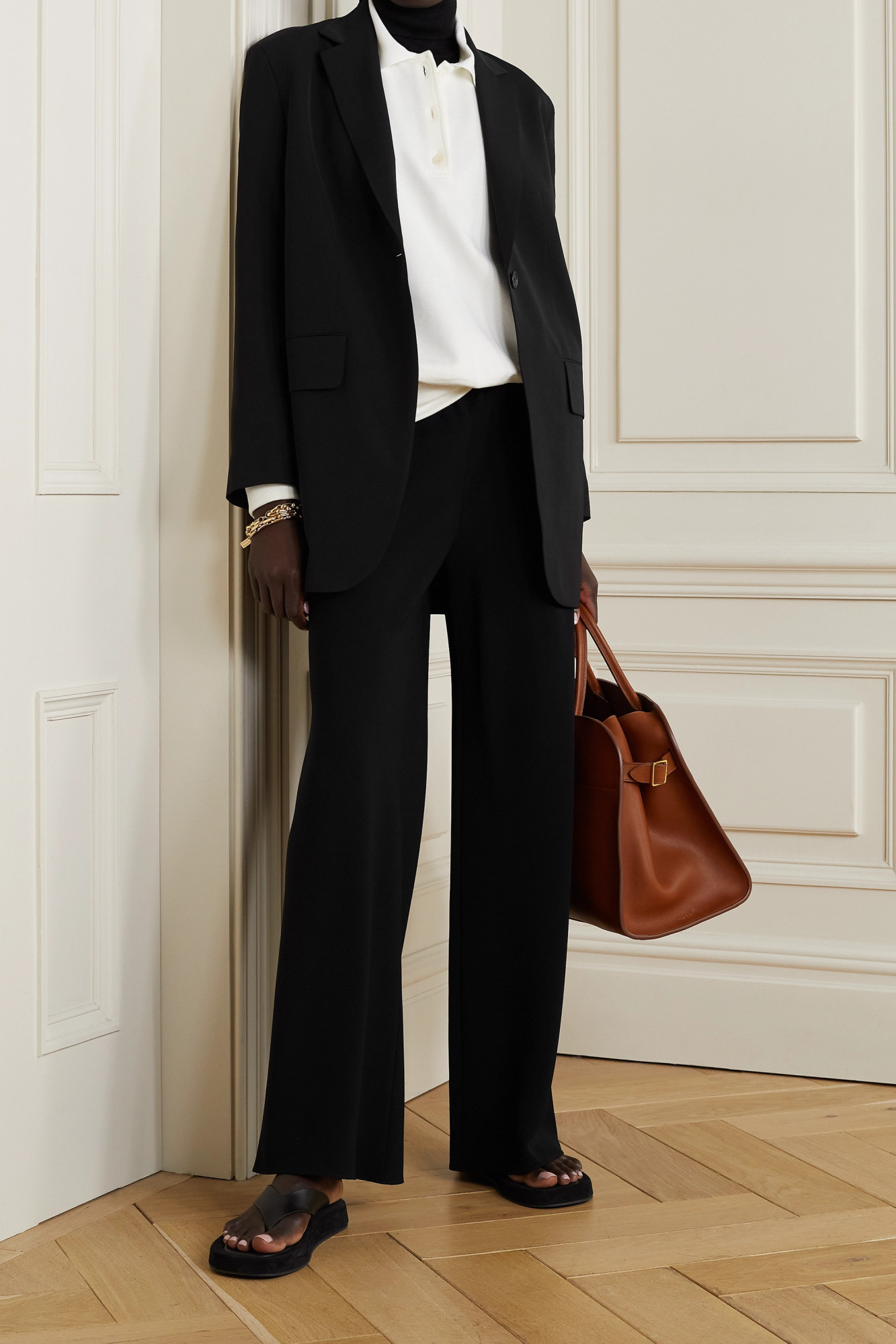 The Row High-waisted Wide-leg Trousers In Black