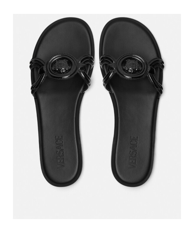 Versace Medusa Logo Sandals In Black