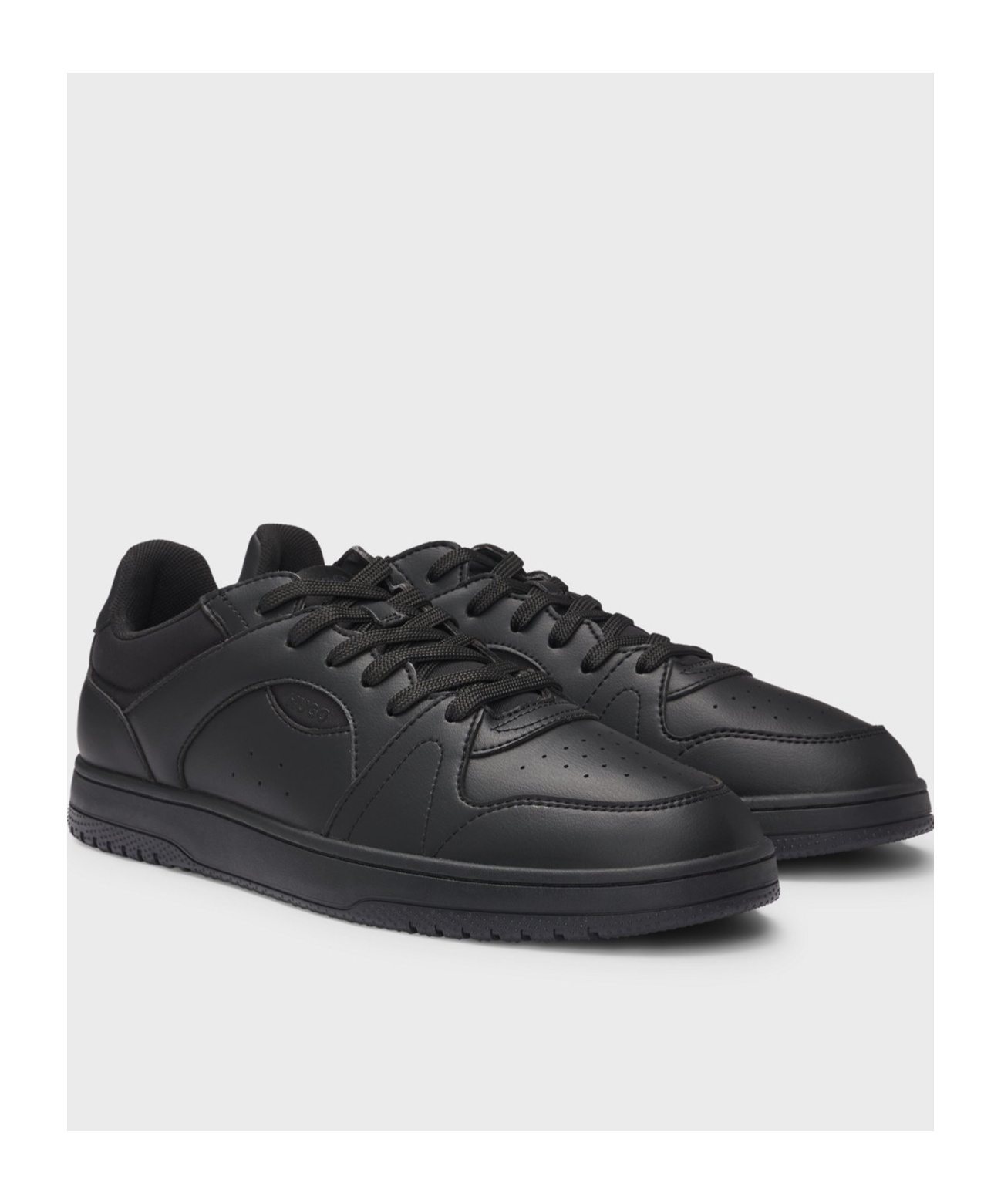 Hugo Boss Faux-leather Lace-up Trainers With Logo Details In Black