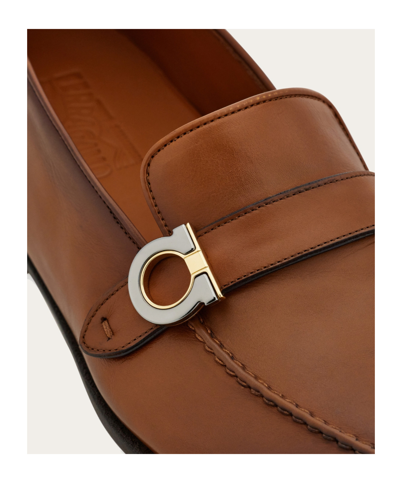 Ferragamo Tramezza Loafer With Gancini Ornament In Brown