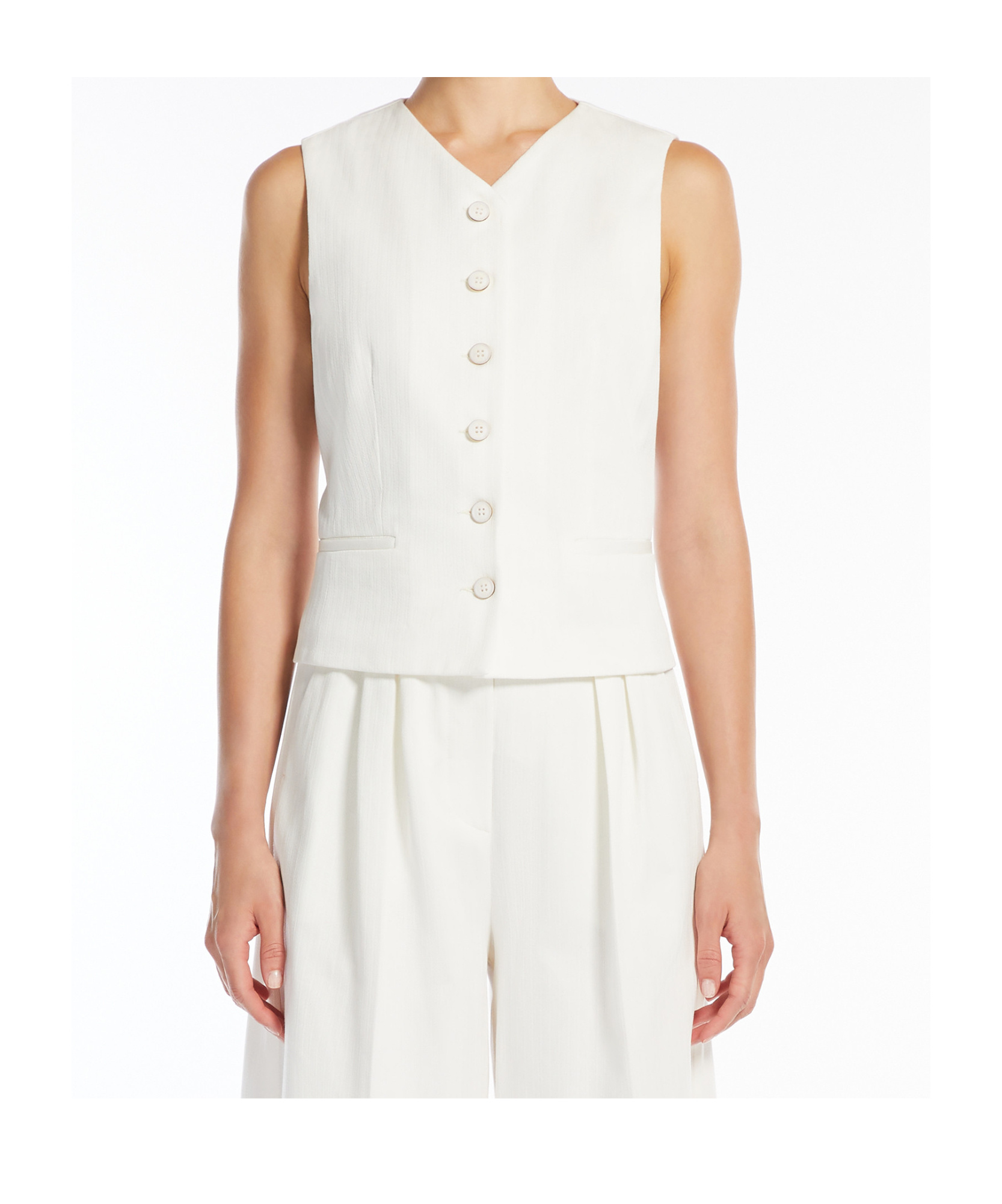 Max Mara Tailored Vest With V-neck And Tie Back In White