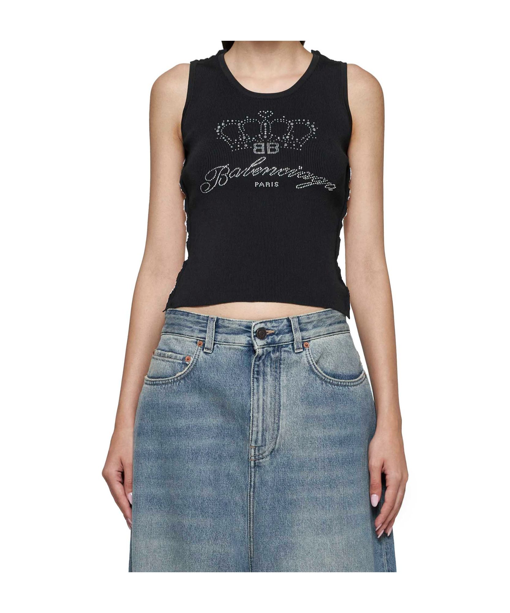 Balenciaga Rhinestone Embellished Top In Black