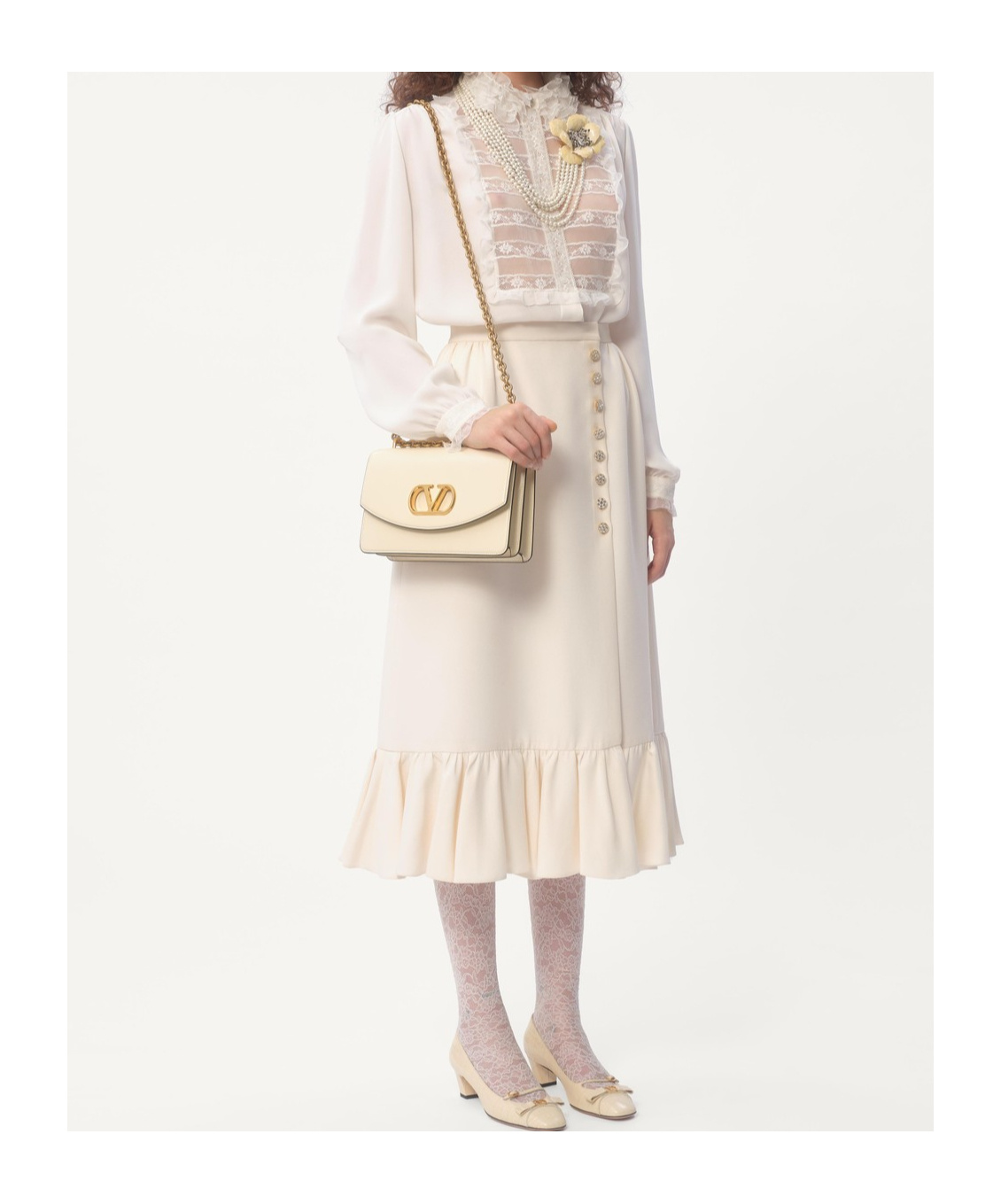Valentino Women's Long Natural Skirt With Pleated Hem In White