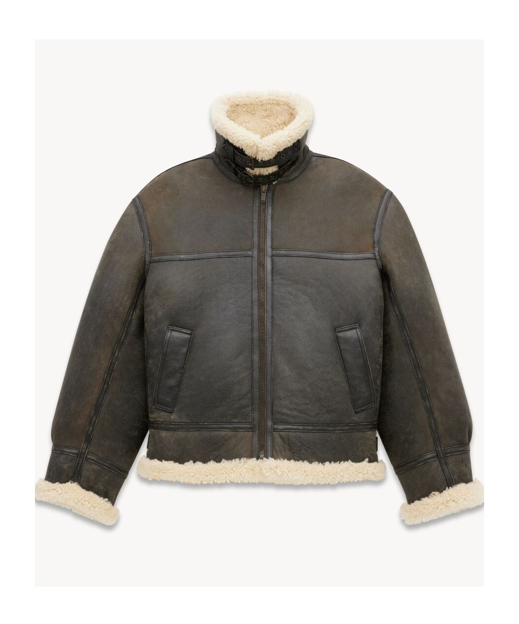 Shop Saint Laurent Aviator Jacket In Aged Leather And Shearling In Black