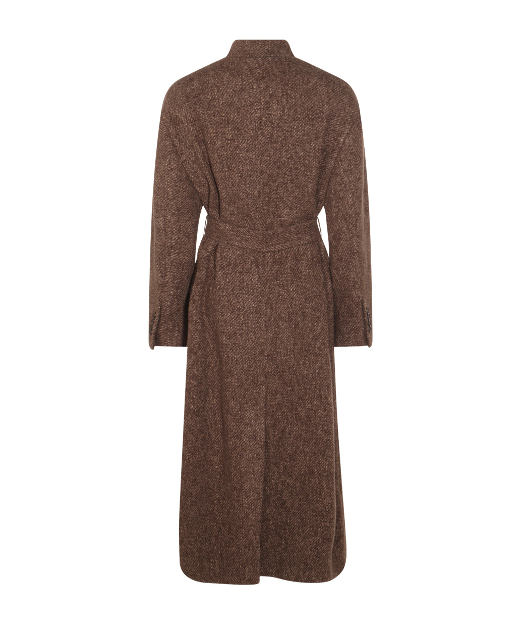 Brunello Cucinelli Waist Belted Long Length Textured Fabric Coat In Brown