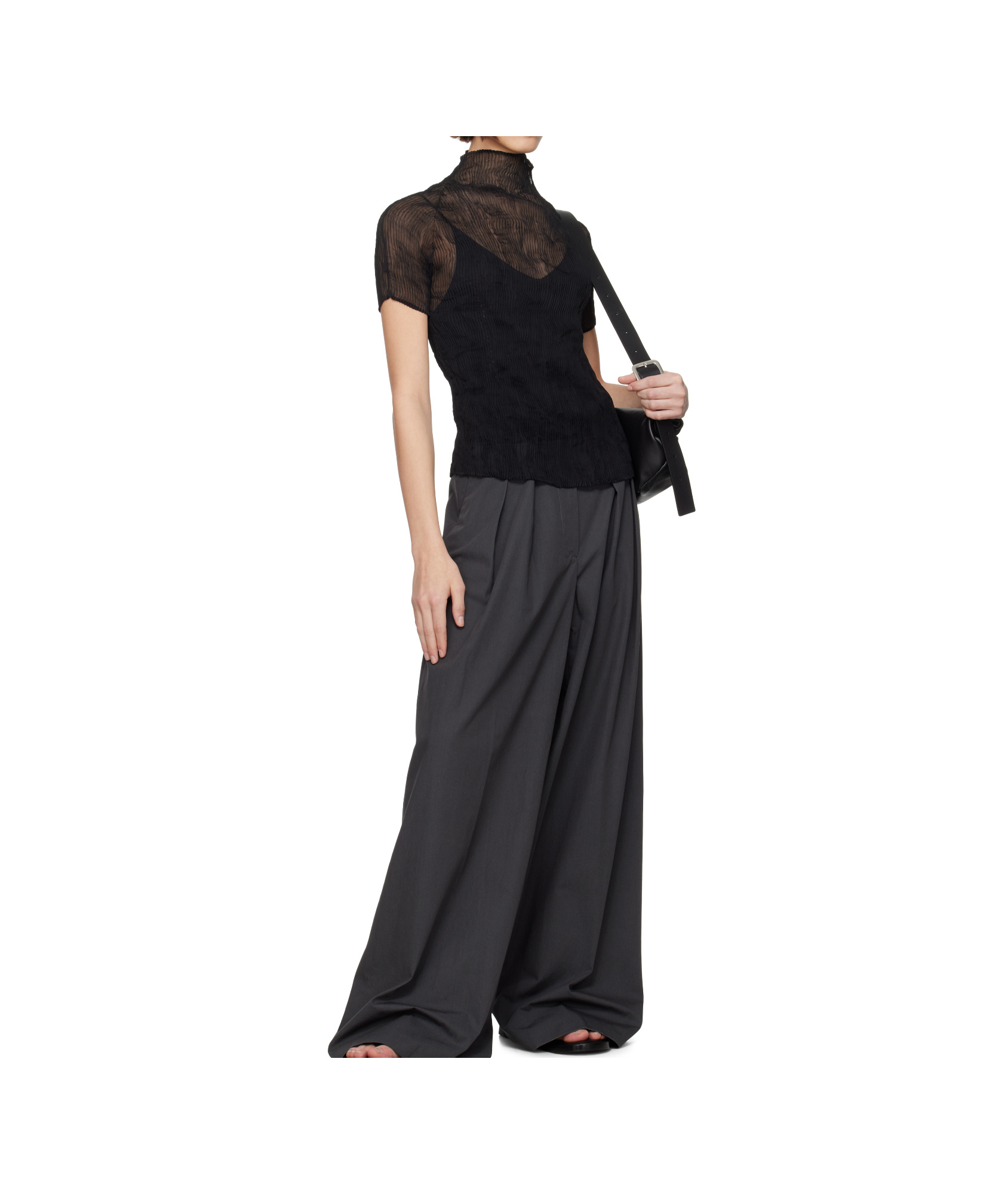 Issey Miyake High-necked Short-sleeved Top In Black