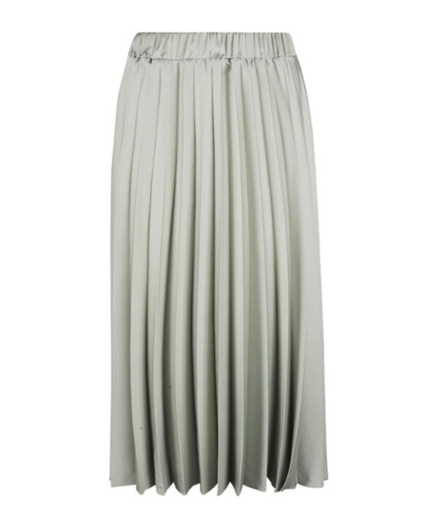 D Exterior Pleated Satin Midi Skirt In Green