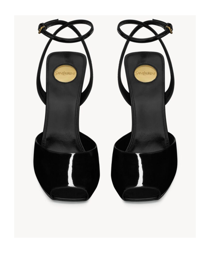 Saint Laurent La Scandale 110 Patent Leather Wedge Sandals In Black