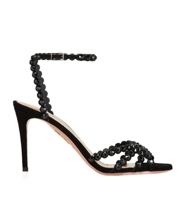 Aquazzura Tequila 85 Embellished Suede Sandals In Black